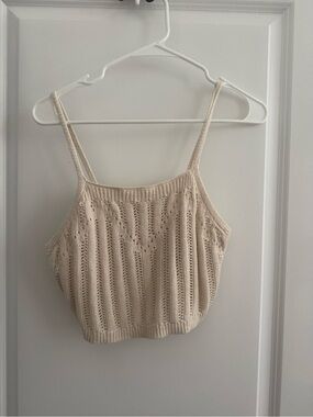 Freshman 1996 Cream Crochet Knit Cropped Tank